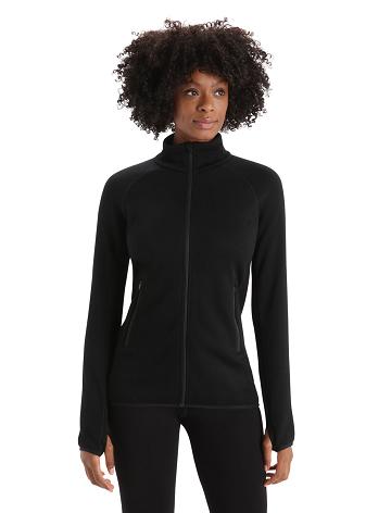 Bluzy Z Kapturem Icebreaker RealFleece™ Merino Elemental Long Sleeve Zip Damskie Czarne | PL 1281OKIR